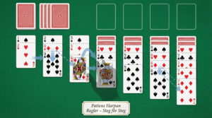 Grafisk guide som visar patiens harpan regler med pilar som f&ouml;rklarar hur korten flyttas